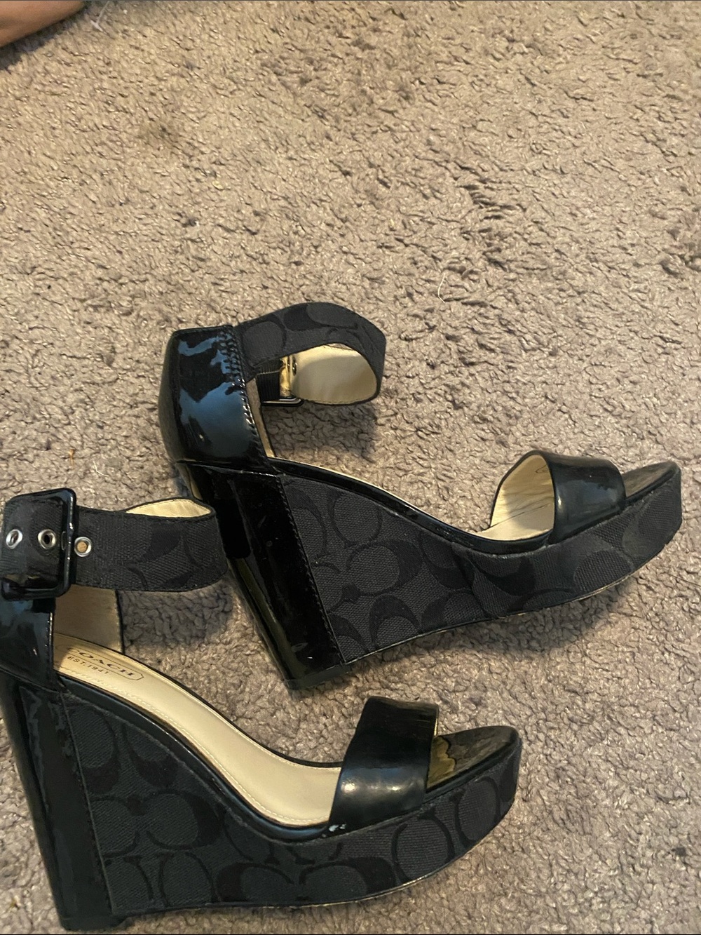 Coach Black Signature Platform Wedge Sandals